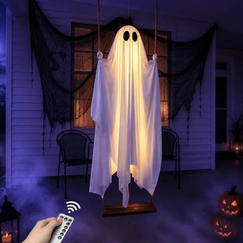 5FT Light-Up Swinging Ghost – Remote-Controlled Halloween Yard Decoration
