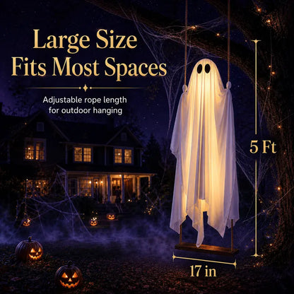 5FT Light-Up Swinging Ghost – Remote-Controlled Halloween Yard Decoration