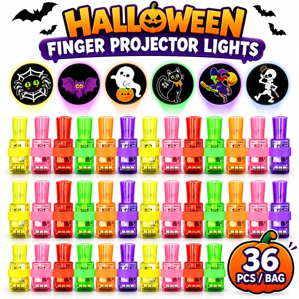 36PCS Halloween Finger Projector Lights – Trick-or-Treat Party Favors for Kids