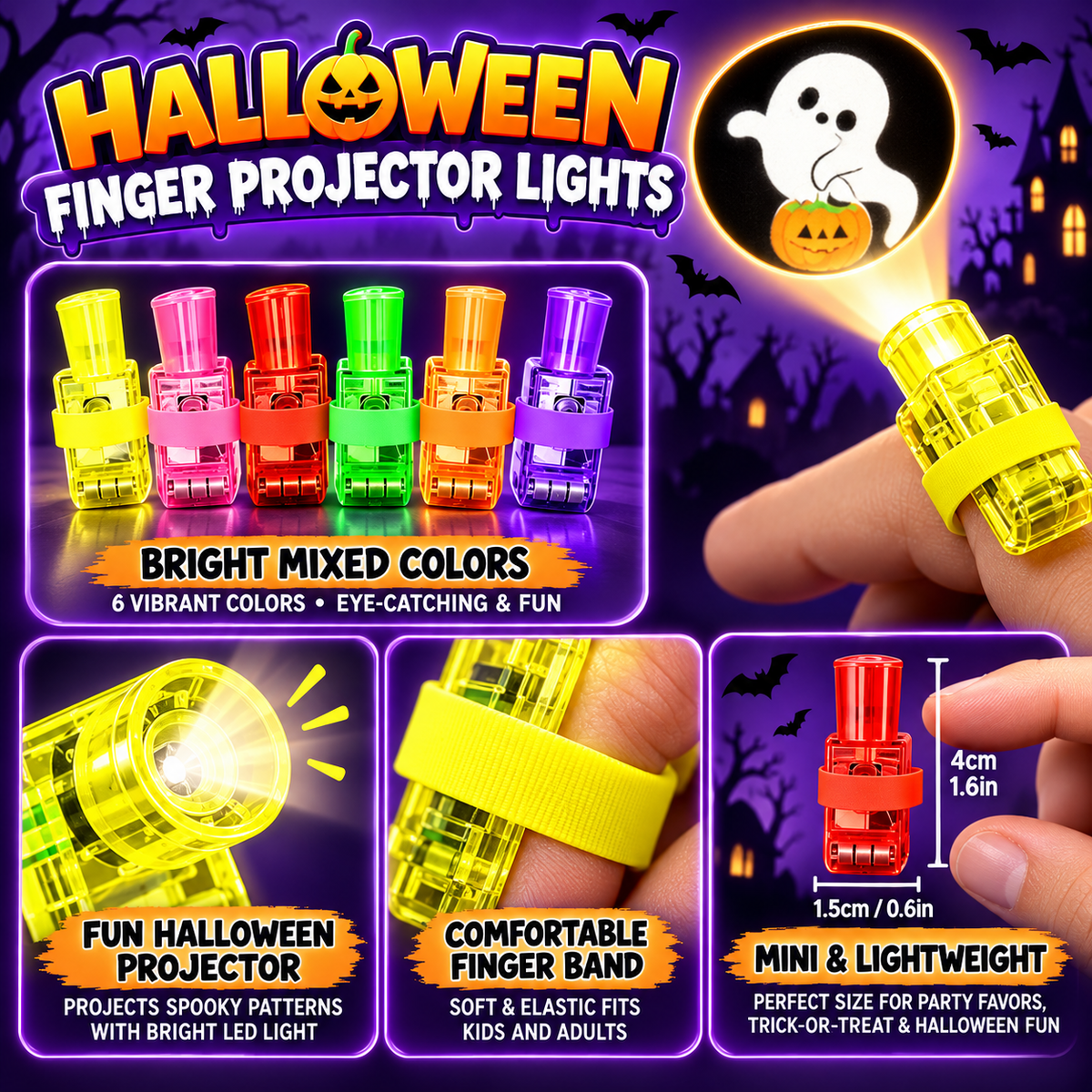36PCS Halloween Finger Projector Lights – Trick-or-Treat Party Favors for Kids