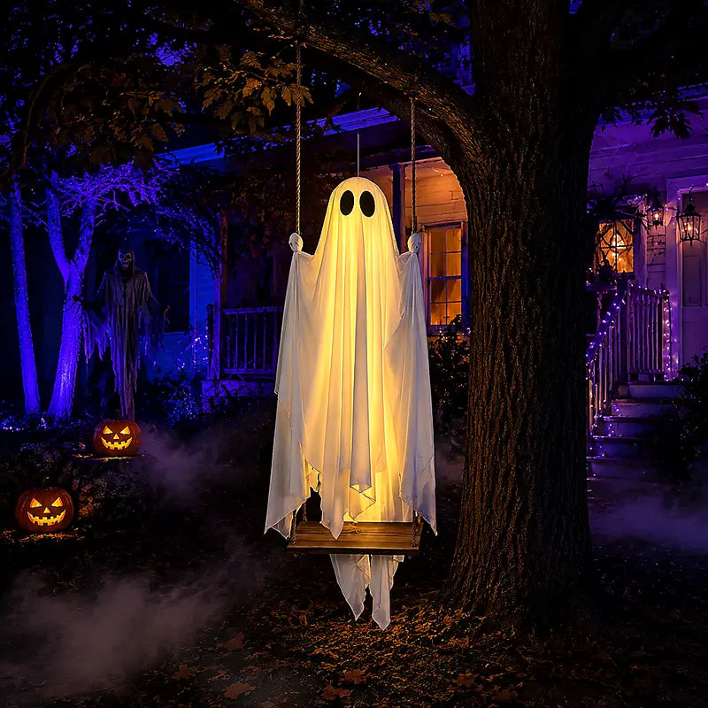 5FT Light-Up Swinging Ghost – Remote-Controlled Halloween Yard Decoration