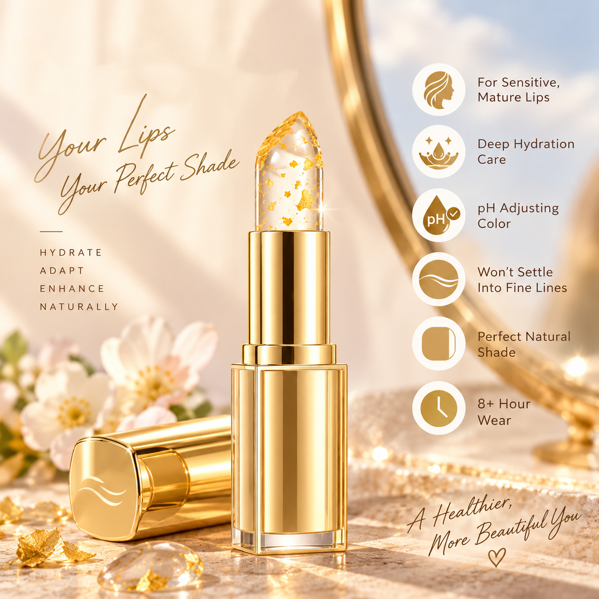 pH Adjusting Lipstick with Gold Flakes
