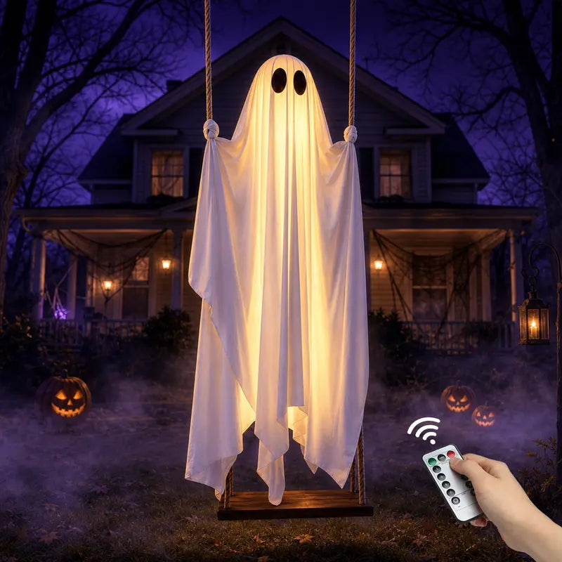5FT Light-Up Swinging Ghost – Remote-Controlled Halloween Yard Decoration