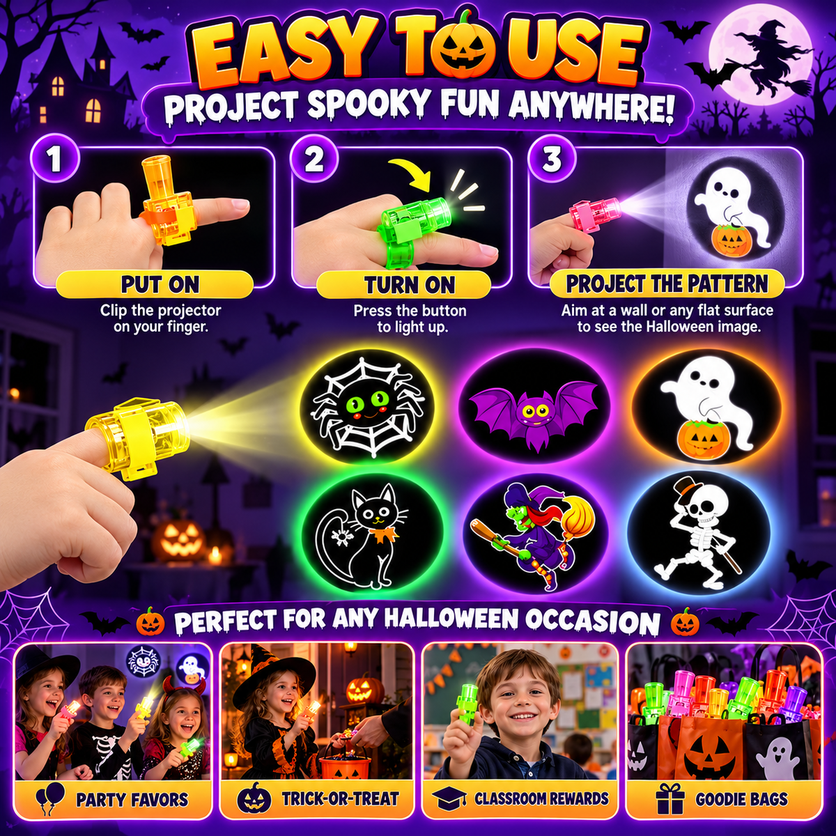 36PCS Halloween Finger Projector Lights – Trick-or-Treat Party Favors for Kids